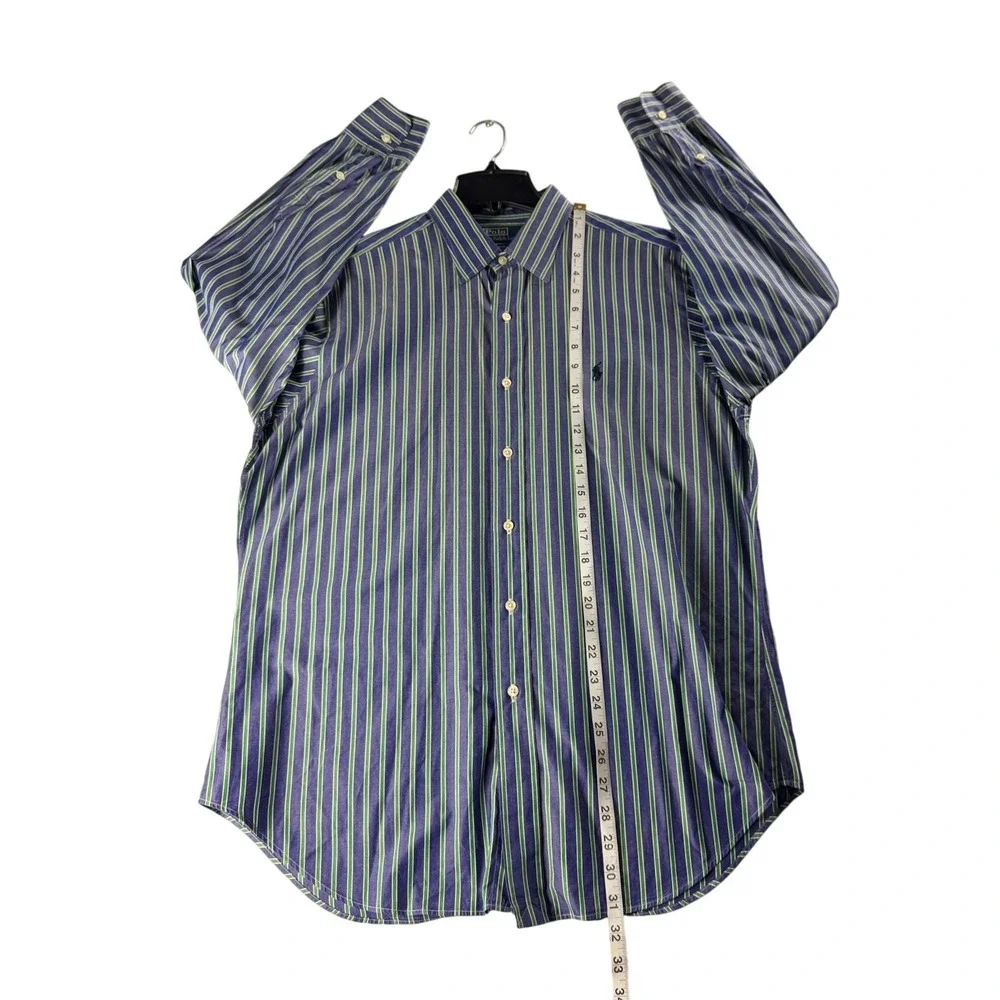 Polo Ralph Lauren Andrew Shirt Mens 16 32/33 Blue Green Striped Cotton Button Up